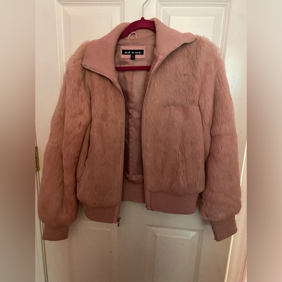 Baby Pink Rabbit Fur Bomber Jacket - Picture 7 of 7